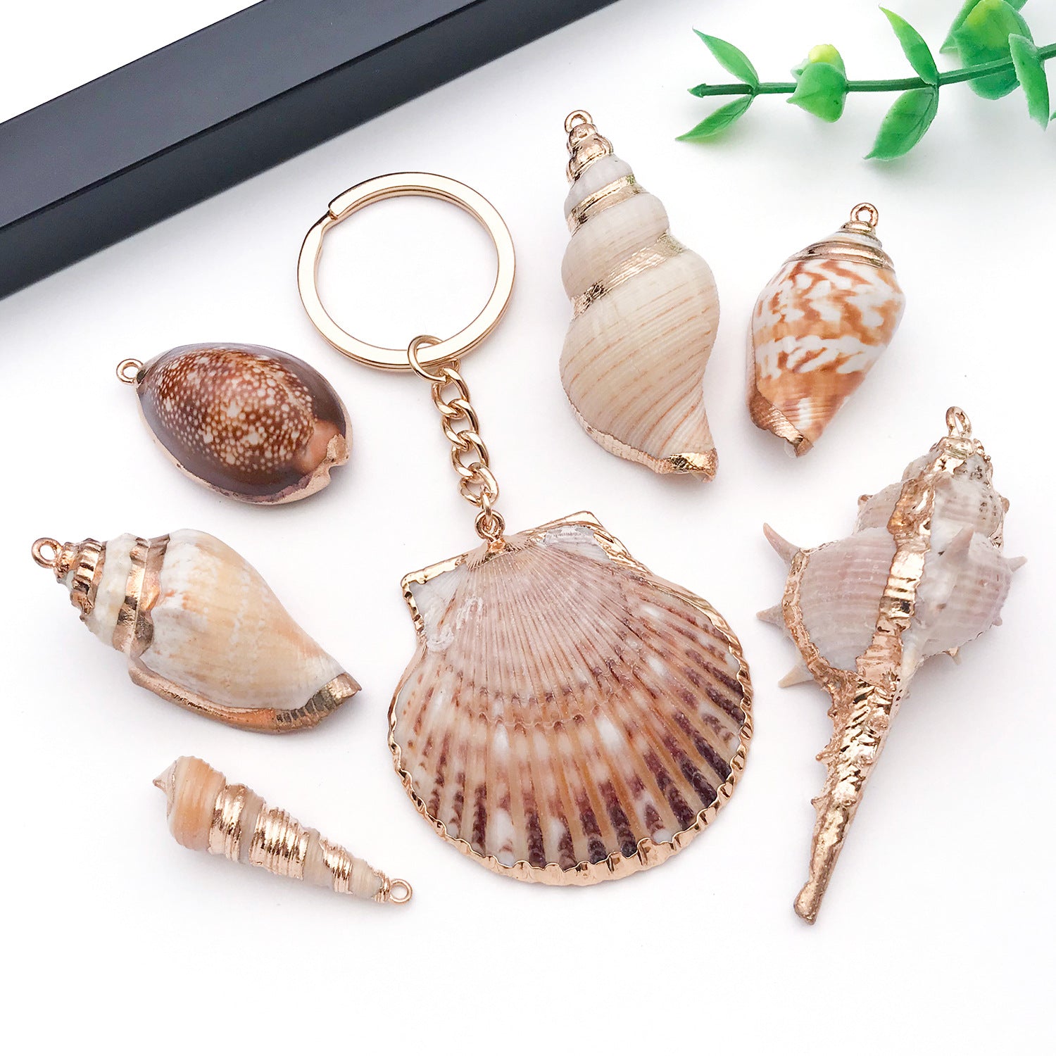 Gold Plated Acrylic Shell Conch Bead Charm Pendant for DIY Necklace Earrings Wind Chime