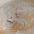 Silver Tone Pink Butterfly Hook Earrings For Women view 4