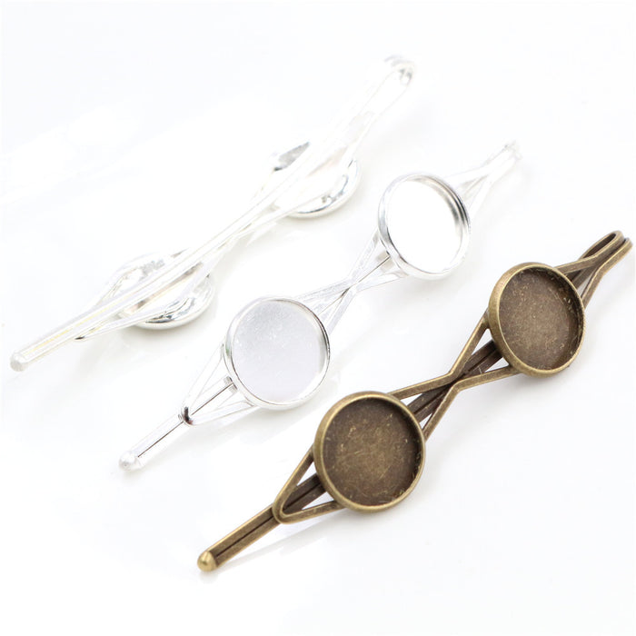 Double Round Bezel Metal Hair Clip Findings in Two Finishes
