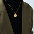 Oval Birth Flower Double Sided Pendant Necklace Gold Steel view 9
