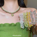 Beaded Lace Statement Choker Necklaces with Teardrop Charms view 1
