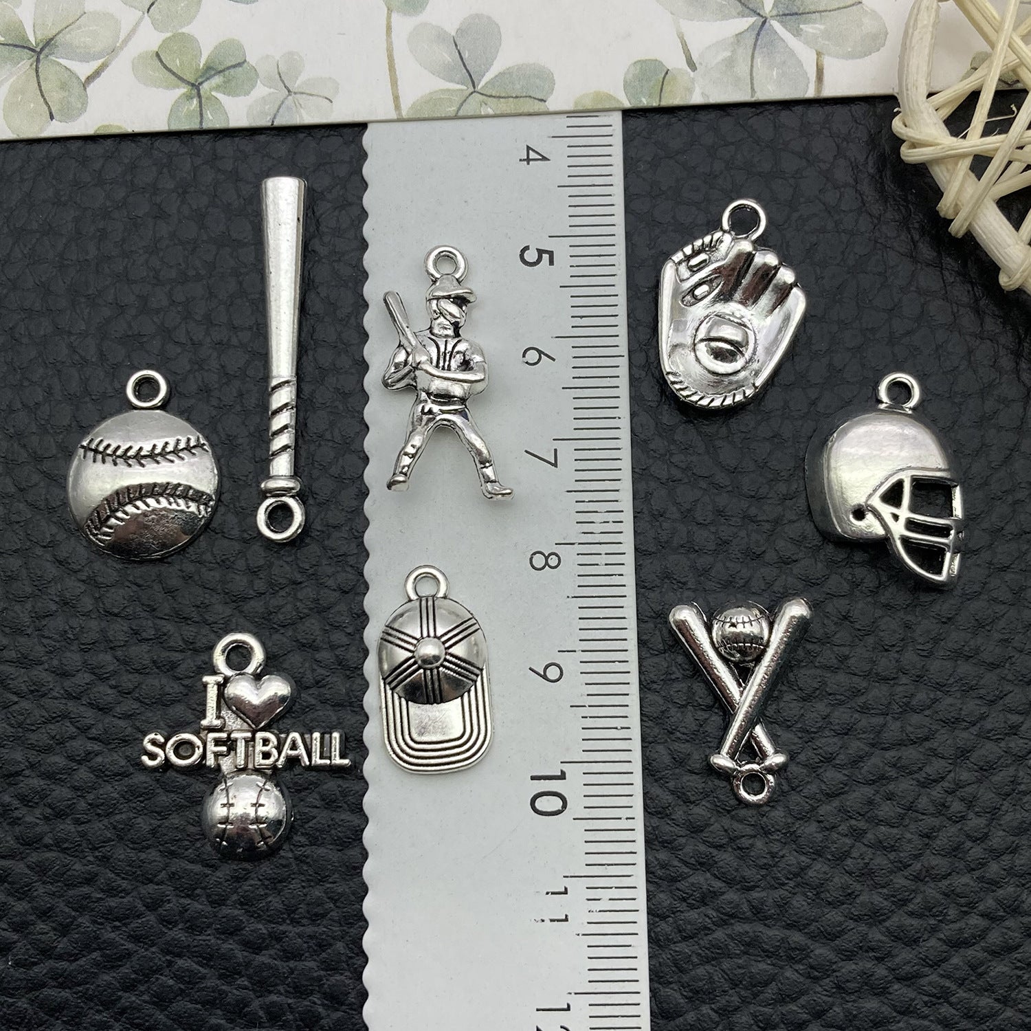 Antique Silver Zinc Alloy Baseball Football Bat Sports Charm Pendant for DIY Earrings