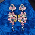 Multicolor Floral Cluster Long Drop Earrings Metal Jewelry Design view 2