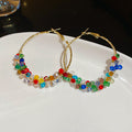 Colorful Beaded Hoop Earrings in Small and Large Sizes view 7
