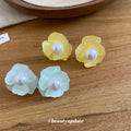 Pastel Flower Pearl Stud Earrings in Two Colors With Decorative Details view 4