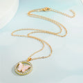 Gold Tone Butterfly Crystal Round Pendant Necklaces in Three Colors view 4