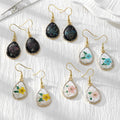 Gold Tone Rhinestone Teardrop Pressed Flower Drop Earrings in Five Designs view 1