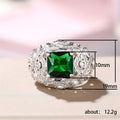 Green Rectangular Solitaire Filigree Extra-Wide Ring In Silver Tone view 5