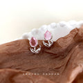Silver Crystal Tulip Stud Earrings Pink And Blue Colors view 6