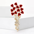 Red Enamel Rose Bouquet Brooch with Gold Tone Stems view 1