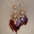 Crystal Floral Feather Drop Earrings in Brown and Red view 6