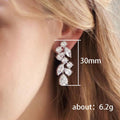 Silver Tone Leaf Cluster Drop Earrings with Clear Stones view 4