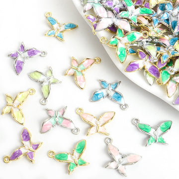 Enamel-Look And Pearl-Look Gold Silver Butterfly Pearl-look And Alloy Charms in 12 Styles