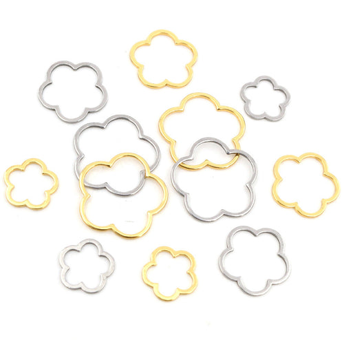 Open Flower Outline Charms in Three Sizes and Mixed Packs assortment on a plain background