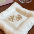 Pink Enamel Flower Stud Earrings With Pearl-Like Centers view 1