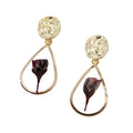 Gold Tone Geometric Resin Pressed Flower Drop Stud Earrings view 5