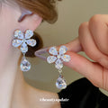 Silver Crystal Flower Necklace and Drop Earrings Pieces view 4
