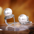 Round Pearl Crescent Crystal Lever Back Earrings Pink White view 3