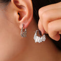 Wavy Metal Hoop Earrings Sea Shell Inlay Gold Silver view 3
