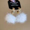 Gold Tone Crystal Flower White Pom Pom Hoop Earrings view 6