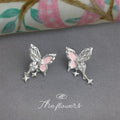 Silver Pink Enamel Butterfly Earrings Stud Clip Styles view 1
