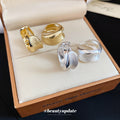Brushed Metal Chunky Hoop Earrings in Two Tones with Decorative Details view 3