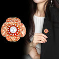Orange Camellia Enamel Pearl Look Metal Brooch Pin view 4
