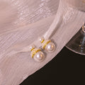 White Pearl Look Ball and Gold Beaded Curve Stud Earrings view 3