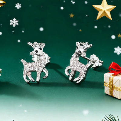 Image 5 showing crystal reindeer stud earrings