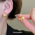 Brushed Gold Tone Curved Open Hoop Stud Earrings for Women view 3