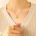 Gold Rose Arch Frame Pendant Necklace Single Zircon Accent view 4