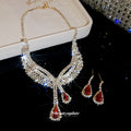 Rhinestone Wing Teardrop Tassel Necklace Earring Four Sets view 3