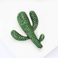 Green Rhinestone Cactus Brooch Pavé Crystal Gold Tone Pin view 4