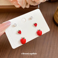 Red Apple Heart And Crystal Stud Earring Set Jewelry Design view 2