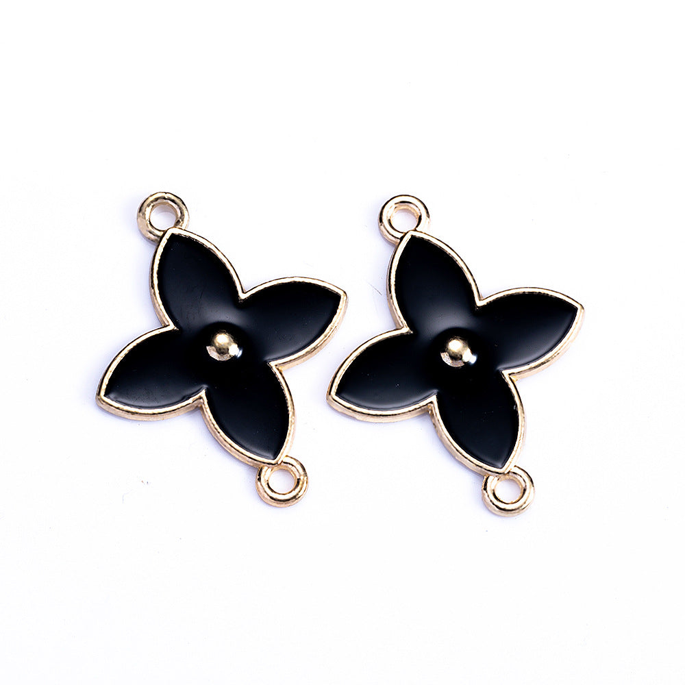Black and White Four-Leaf Clover Alloy Charm Pendant
