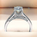Four-Prong Round Cubic Zirconia Ring with Pave Shank in Silver-Tone view 3