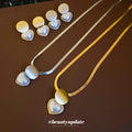 Heart Pearl Pendant Snake Chain Necklace and Matching Studs view 2