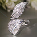 Silver Tone Double Leaf Pavé Open Ring with Clear Stone Accents view 3