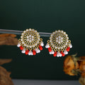 Gold Floral Medallion Pearl Look Bead Fringe Earrings view 2