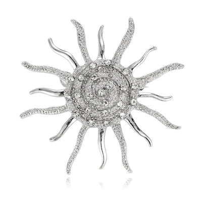 Front product view of the sunflower brooch pin in silver