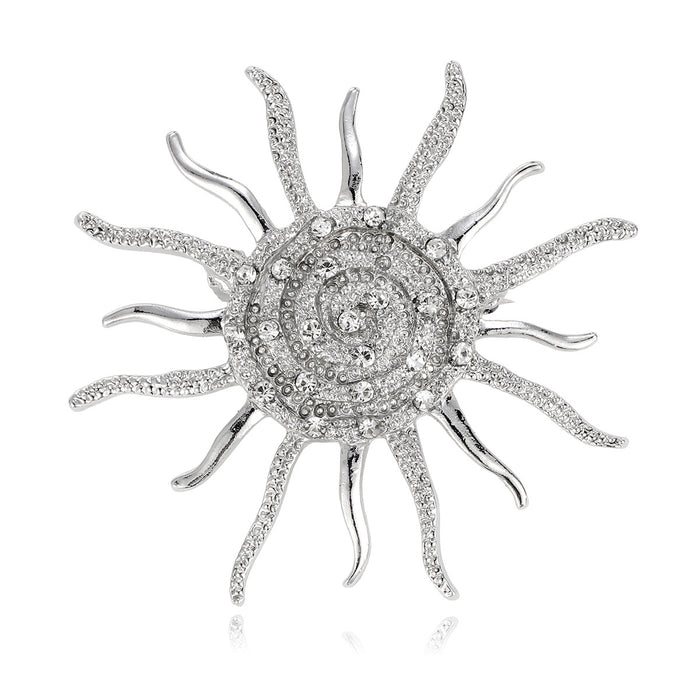 Silver Tone Sunflower Metal Brooch Pin for Jackets and Lapels