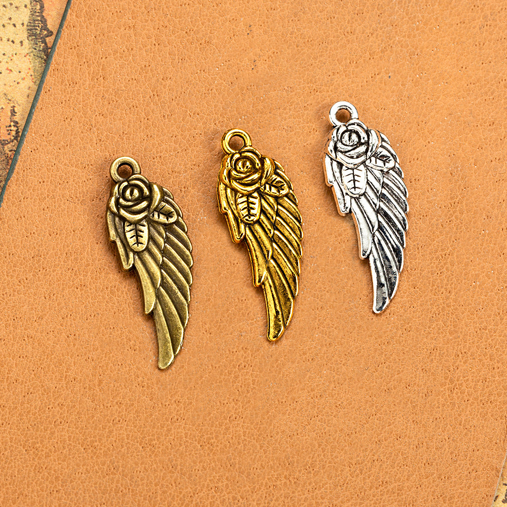 Double-Sided Feather Alloy Charm Pendant for DIY Jewelry