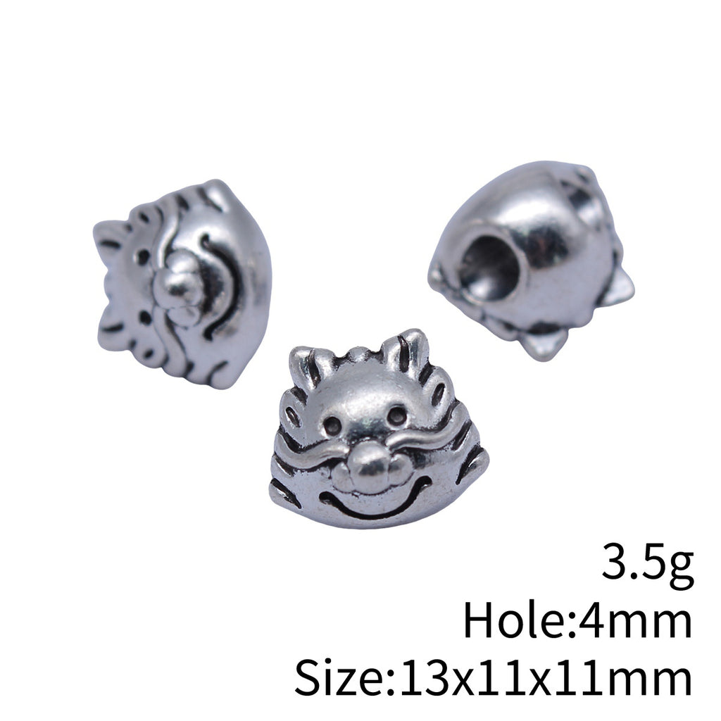 13x11x11mm 3.5g Antique Silver Zinc Alloy Dragon Head Through Hole Beads for Vintage Chinese Style Jewelry Making