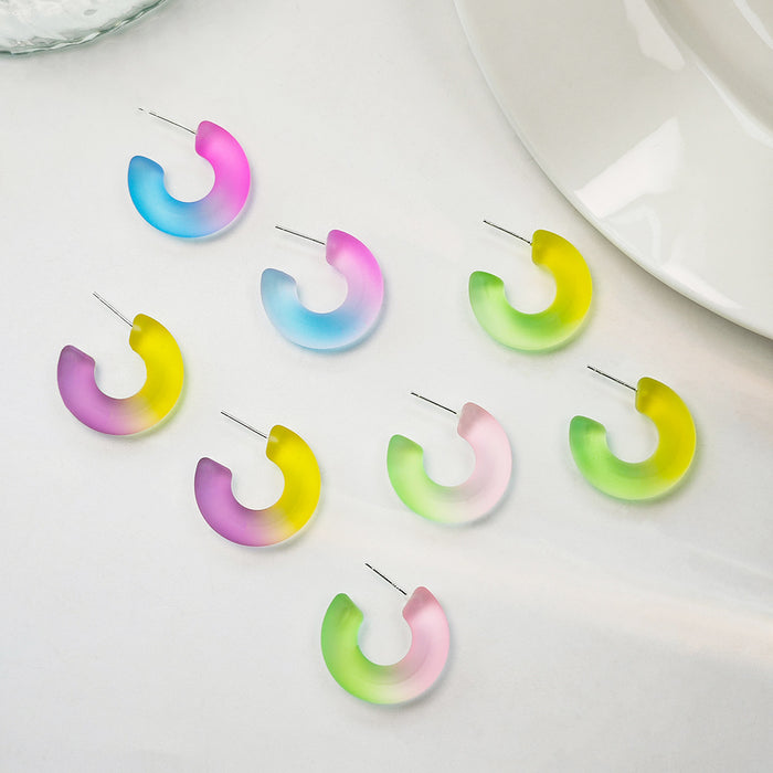 Frosted Gradient C Hoop Earrings Candy Resin Color Stud