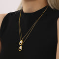 Gold Open Oval Frame Pearl Pendant Necklace Paperclip Chain view 2