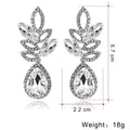 Silver Tone Crystal Leaf Teardrop Openwork Crystal Metal Dangle Earrings view 2