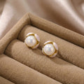 White Pearl Look Gold Tone Wrapped Round Stud Earrings view 4