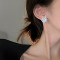 Silver Tone Blue Iridescent Flower Cluster Stud Earrings view 4