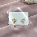 Pink Peach Enamel Flower Wreath Pearl Drop Earrings view 2