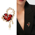 Melting Red Heart Enamel Brooch in Gold or Silver Tone view 2